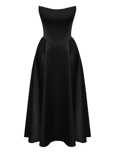 Post Meridiem Tuck Corset Midi Dress In Black