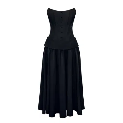 Post Meridiem Women's Black Buttoned Corset And Lapel Skirt