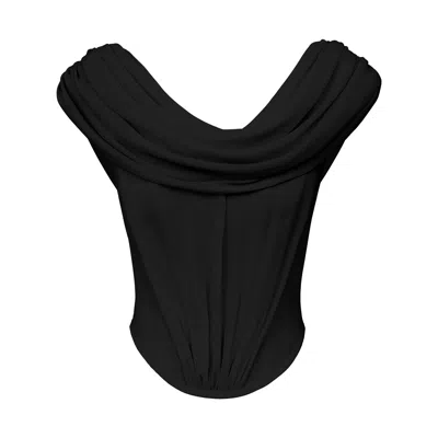 Post Meridiem Draped Cowl-neck Top In Black