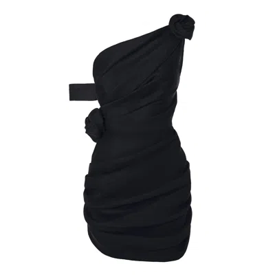 Post Meridiem Women's Black Rose Details Mini Dress In Yellow