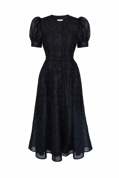 Post Meridiem Women's Black Sequin Button Front Midi Dress In Blue