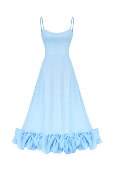 Post Meridiem Women's Blue Flounce Bustier Midi Dress