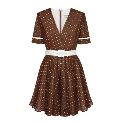 Post Meridiem V-neck Belt-detail Mini Dress In Brown