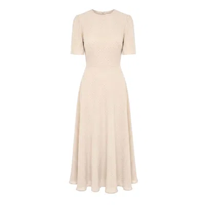 Post Meridiem Women's Neutrals Beige Chiffon Midi Dress With Rhinestones