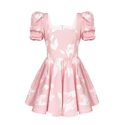 Post Meridiem Women's Pink Square Neck Puff Sleeve Mini Dress