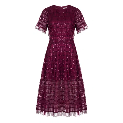 Post Meridiem Sequin-embellished Fringed Midi Dress In Multi