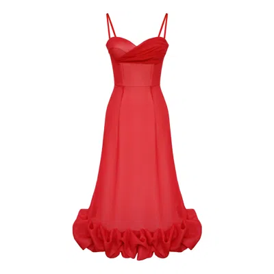 Post Meridiem Women's Red Draped Bodice Bottom Flounced Bustier Dress