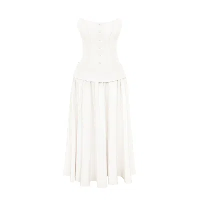Post Meridiem Women's White Buttoned Corset And Lapel Skirt