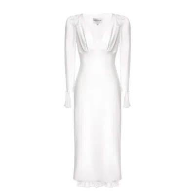 Post Meridiem Lace-trim Fitted Midi Dress In White