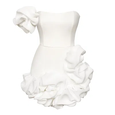 Post Meridiem Women's White Flounced Bottom One Shoulder Bustier Dress