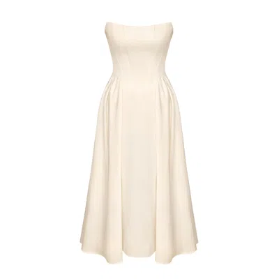 Post Meridiem Women's White Ivory Tuck Corset Top Midi Dress In Neutral