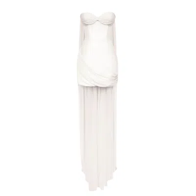 Post Meridiem Women's White Mini Corset Dress With Train