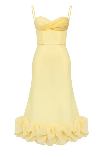 Post Meridiem Women's Yellow Draped Bodice Bottom Flounced Bustier Dress