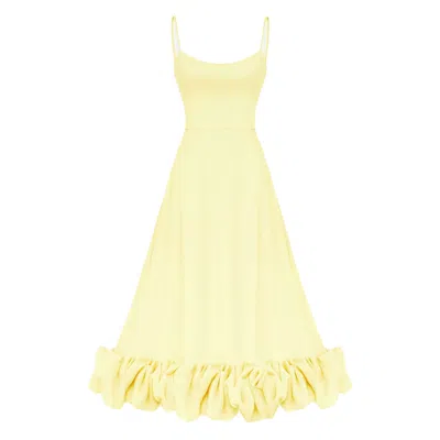 Post Meridiem Women's Yellow Flounce Bustier Midi Dress