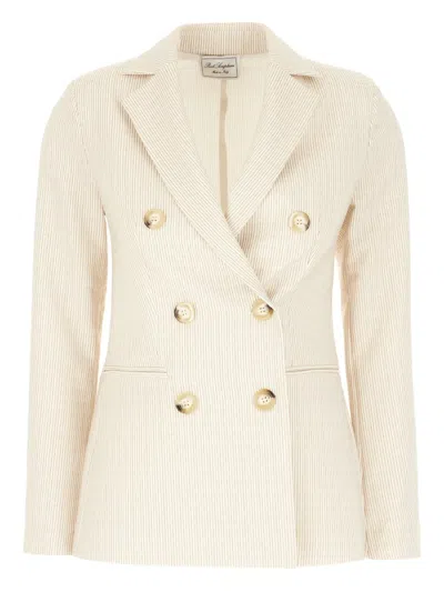 POST SCRIPTUM STRIPE-PATTERN DOUBLE-BREASTED BLAZER