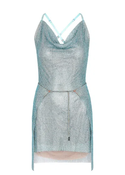 Poster Girl Adrianne Blue Embellished Chainmail Mini Dress In Light Blue