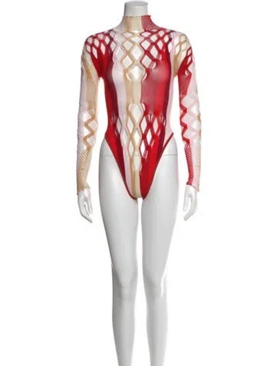Pre-owned Poster Girl Amphitrite Long-sleeve Bodysuit Striped Bodysuit In Red