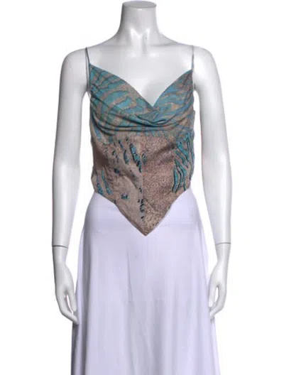 Pre-owned Poster Girl Animal Print Cowl Neck Top In White