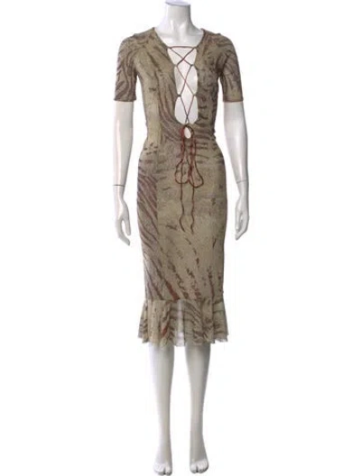Pre-owned Poster Girl Animal Print Midi Length Dress In Neutral