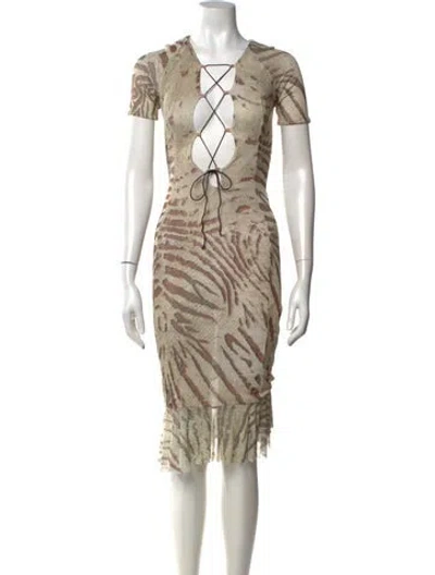 Pre-owned Poster Girl Animal Print Midi Length Dress In Neutrals