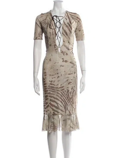Pre-owned Poster Girl Animal Print Midi Length Dress In Neutrals