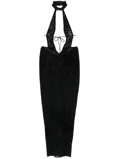 Poster Girl Black Bare Zebra Print Maxi Dress In Black Zebra