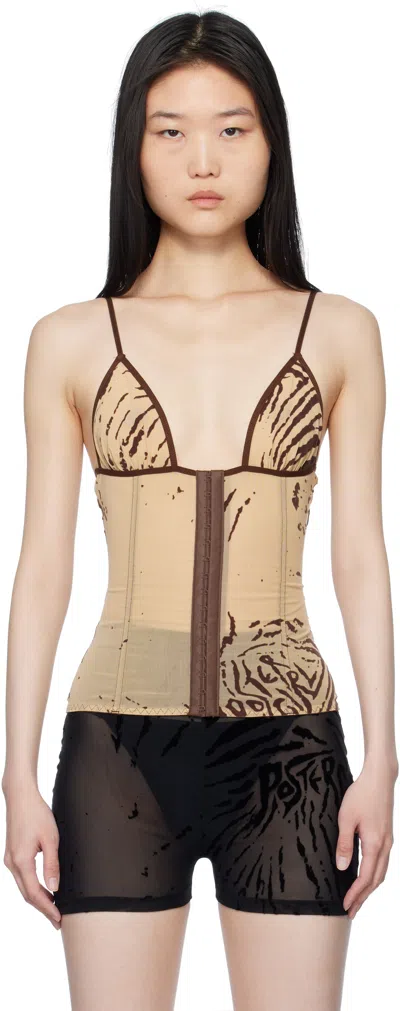 Poster Girl Beige Doll Triangle Zebra Print Camisole In Beige Zebra