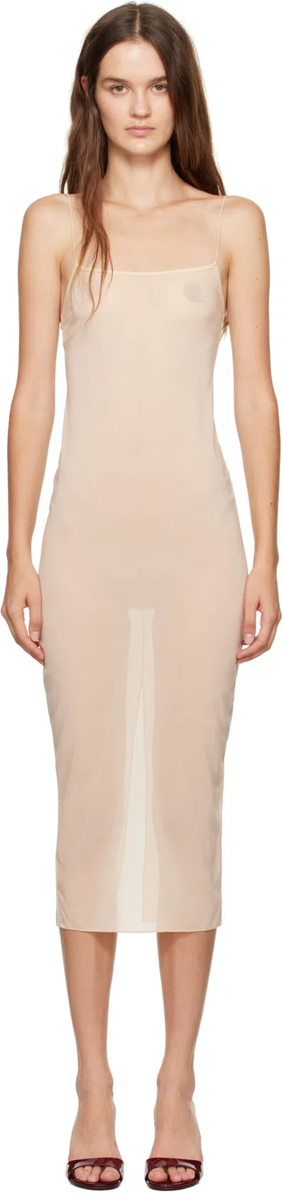 Poster Girl Beige Lace-up Back Midi Dress In Sand