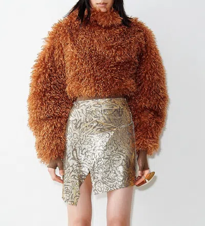 Poster Girl Belle Crop Faux Fur High Neck Sweater In Mocha In Brown