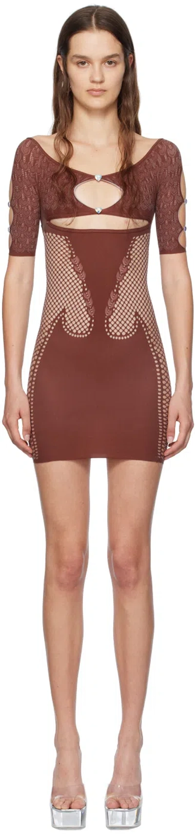 Poster Girl Brown Archer Minidress In Old Money Brown