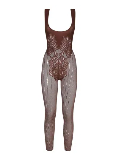 Poster Girl Core Jumpsuit With Round Neckline In Brown