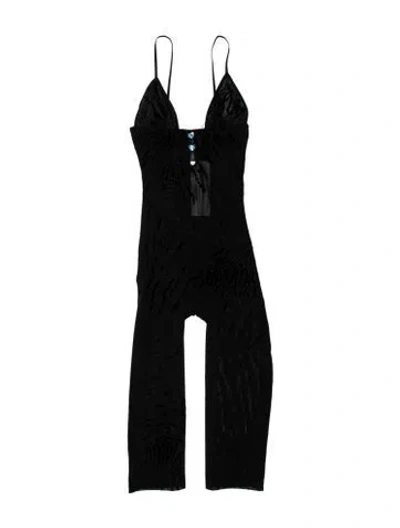 Pre-owned Poster Girl Graphic Print V-neck Jumpsuit In Black