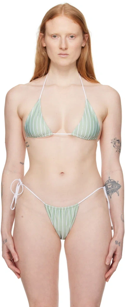 Poster Girl Green & White Elle Reversible Bikini Top In Green/white