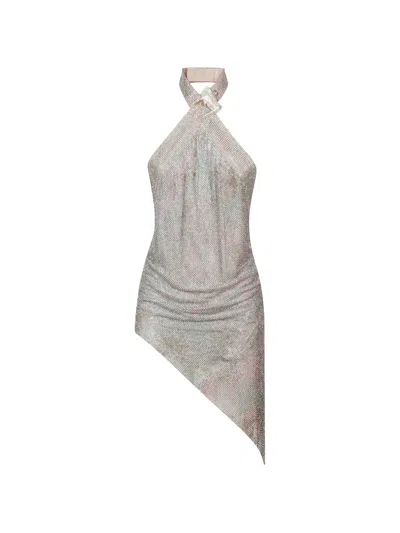 Poster Girl Halterneck Asymmetric Dress In Metallic