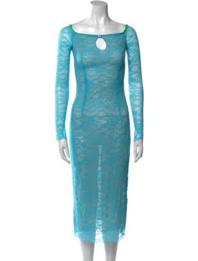 Pre-owned Poster Girl Lace Pattern Midi Length Dress In Blue
