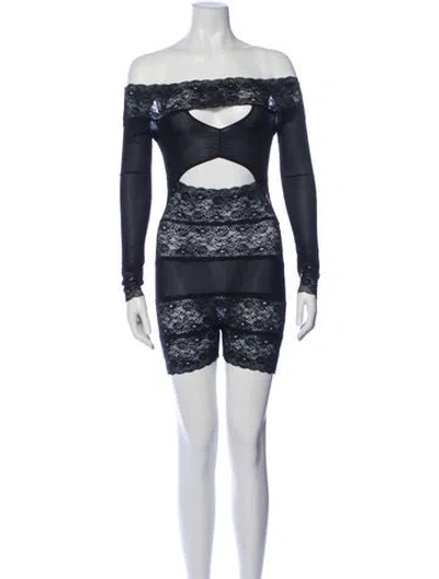 Pre-owned Poster Girl Lace Pattern Off-the-shoulder Romper In Blue