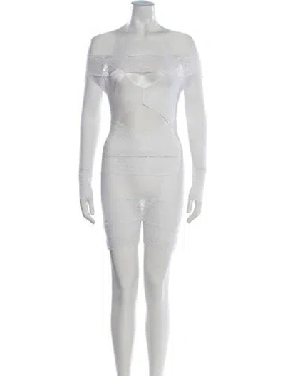 Pre-owned Poster Girl Nylon Lace Pattern Jumpsuit In White