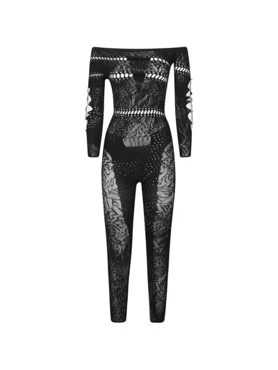 Poster Girl Off-shoulder Lace Jumpsuit In Multi