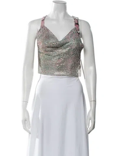 Pre-owned Poster Girl Patterned Halterneck Crop Top In Purple