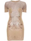 Poster Girl Beige Pin Up Fishnet Bodycon Minidress In Neutrals