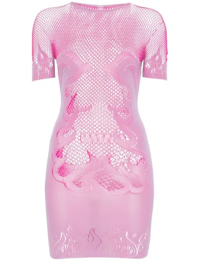 Poster Girl Purple Pin Up Fishnet Bodycon Minidress In Lilac