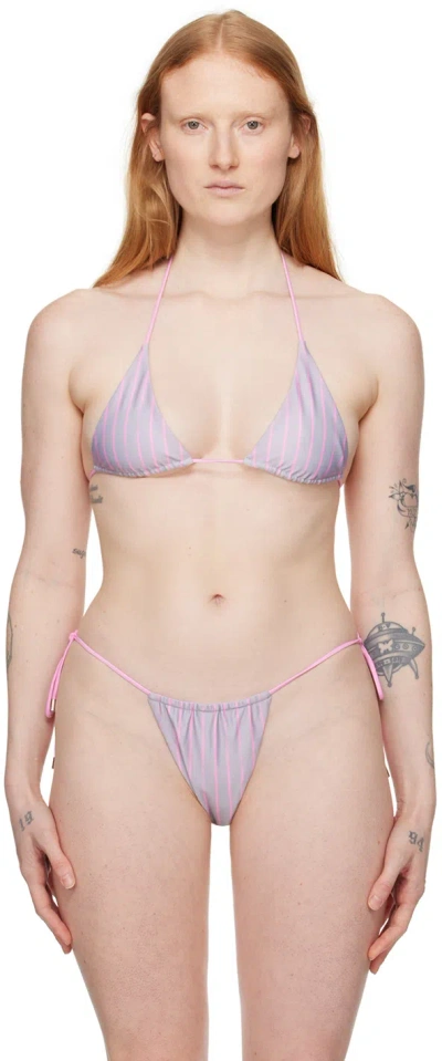 Poster Girl Pink & Grey Elle Reversible Bikini Top In Grey/pink Pinstripe