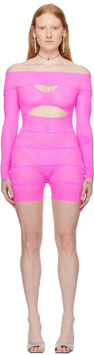 Poster Girl Pink Davina Romper In Harlot Pink