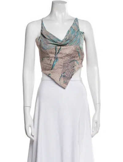 Pre-owned Poster Girl Printed Cowl Neck Crop Top In Multi