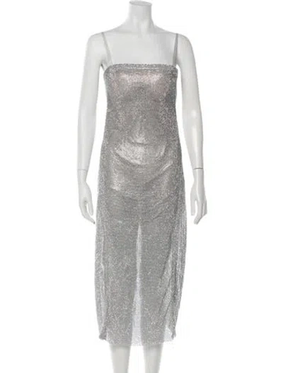 Pre-owned Poster Girl Printed Midi Length Dress In Silver