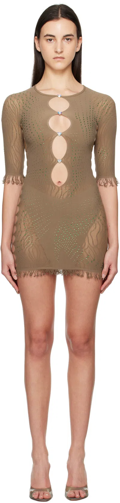 Poster Girl Taupe Miranda Hotfix Minidress In Trufflle