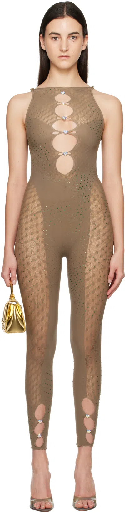 Poster Girl Taupe Rhinestoned Janice Jumpsuit In Truffle