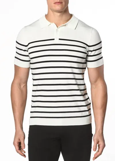 Postmarc Button Stripe Knit Polo Top In Navy In Blue