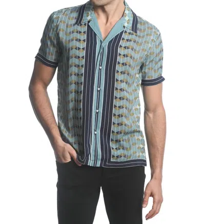 Postmarc Chevron Short Sleeve Border Shirt In Navy/ Khaki In Green