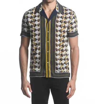 Postmarc Cluster Dots Short Sleeve Shirt In Gold/ Navy In Multi